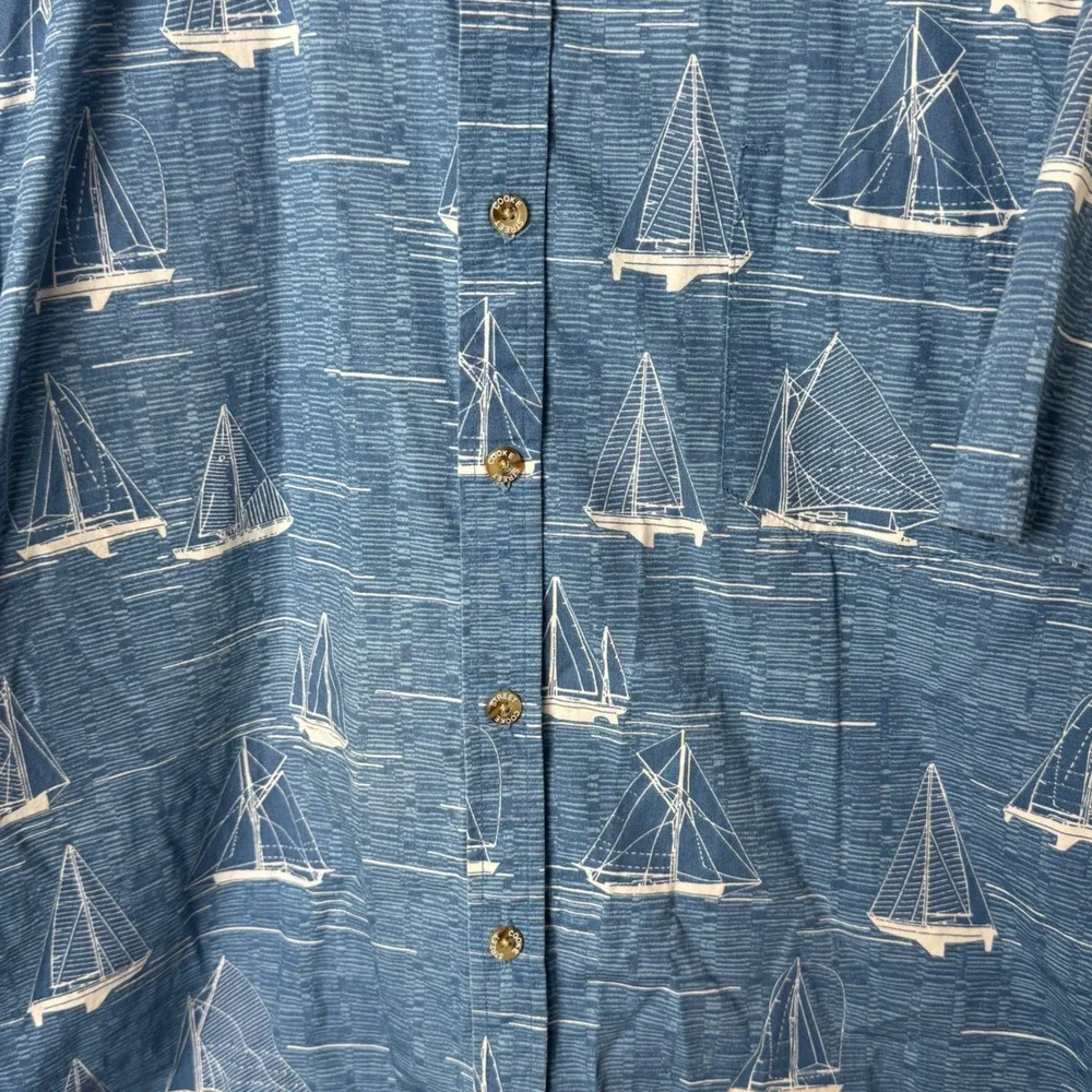 Cooke Street Button Down Shirt Mens L‎ Blue White Sailboat Nautical Print Cotton